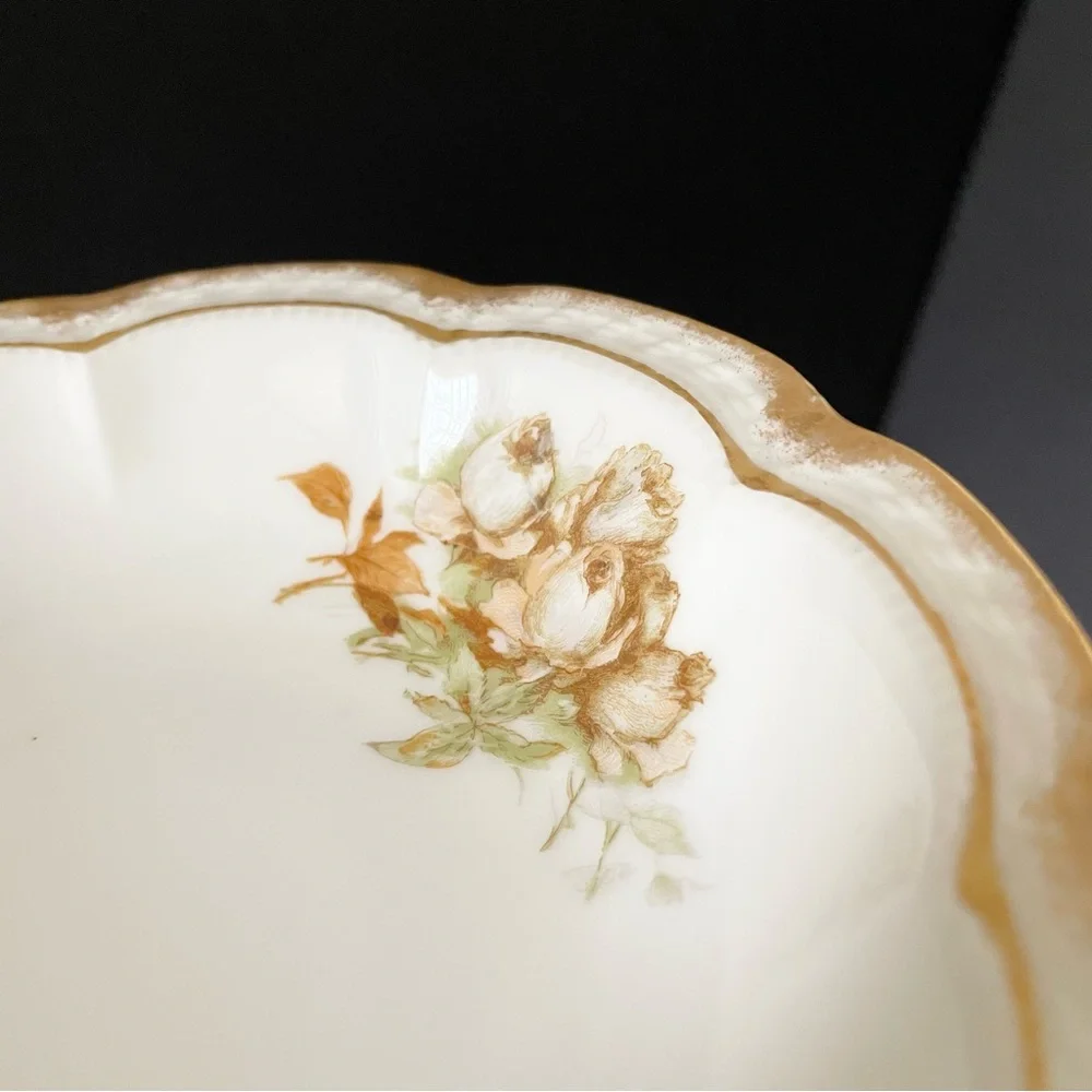 SET of 4 Brown Rose Bowls with Gold Trim 6.25
